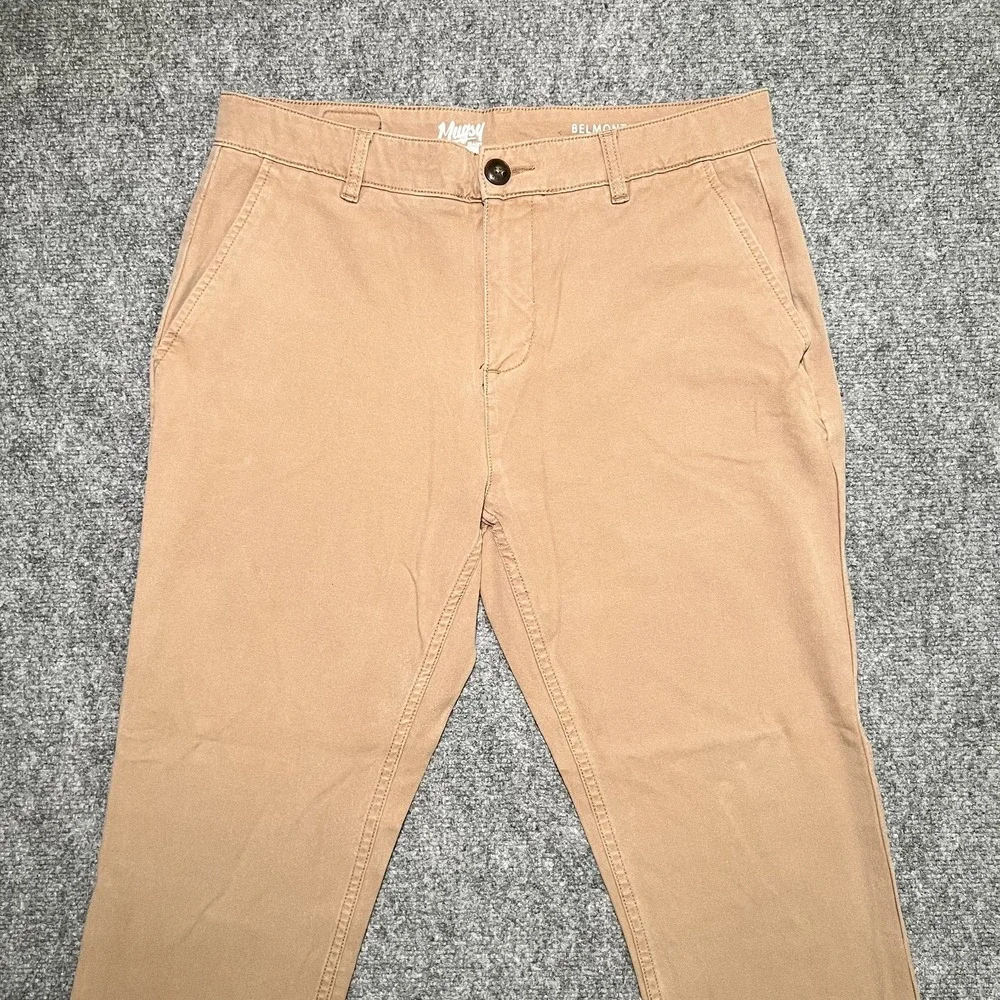 Mugsy Belmonts Slim Straight Stretch Chino Pants Tan Brown Men 34x30